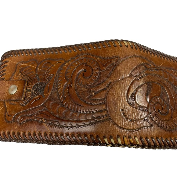 Vintage Tooled Leather Folding Wallet Handmade Western Southwest Filagree Detail - Picture 6 of 15